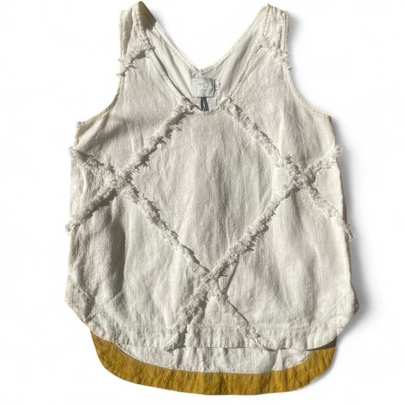 |Anthropologie| HD in Paris Cream & Mustard Asymmetrical Linen/Cotton Blend Top - Picture 1 of 8